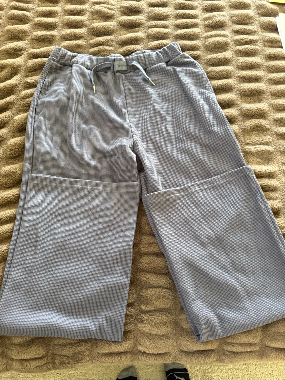 Waffle-Knit Casual Lounge Pants in Light Blue